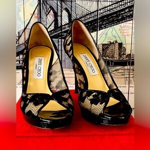 Jimmy Choo Black Lace Luna Stiletto Heels